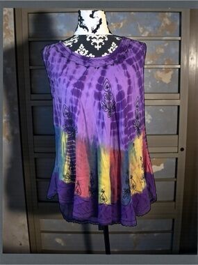 Indian tropical fashion women's tie-dyed BoHo embroidered top free size